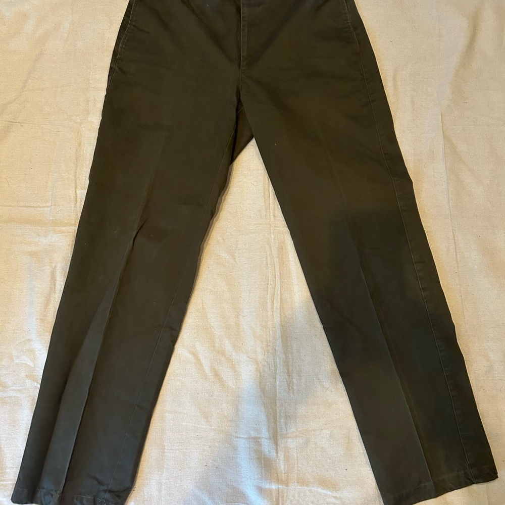 Orvis pants flat front khakis dark olive chinos rare size 35/34